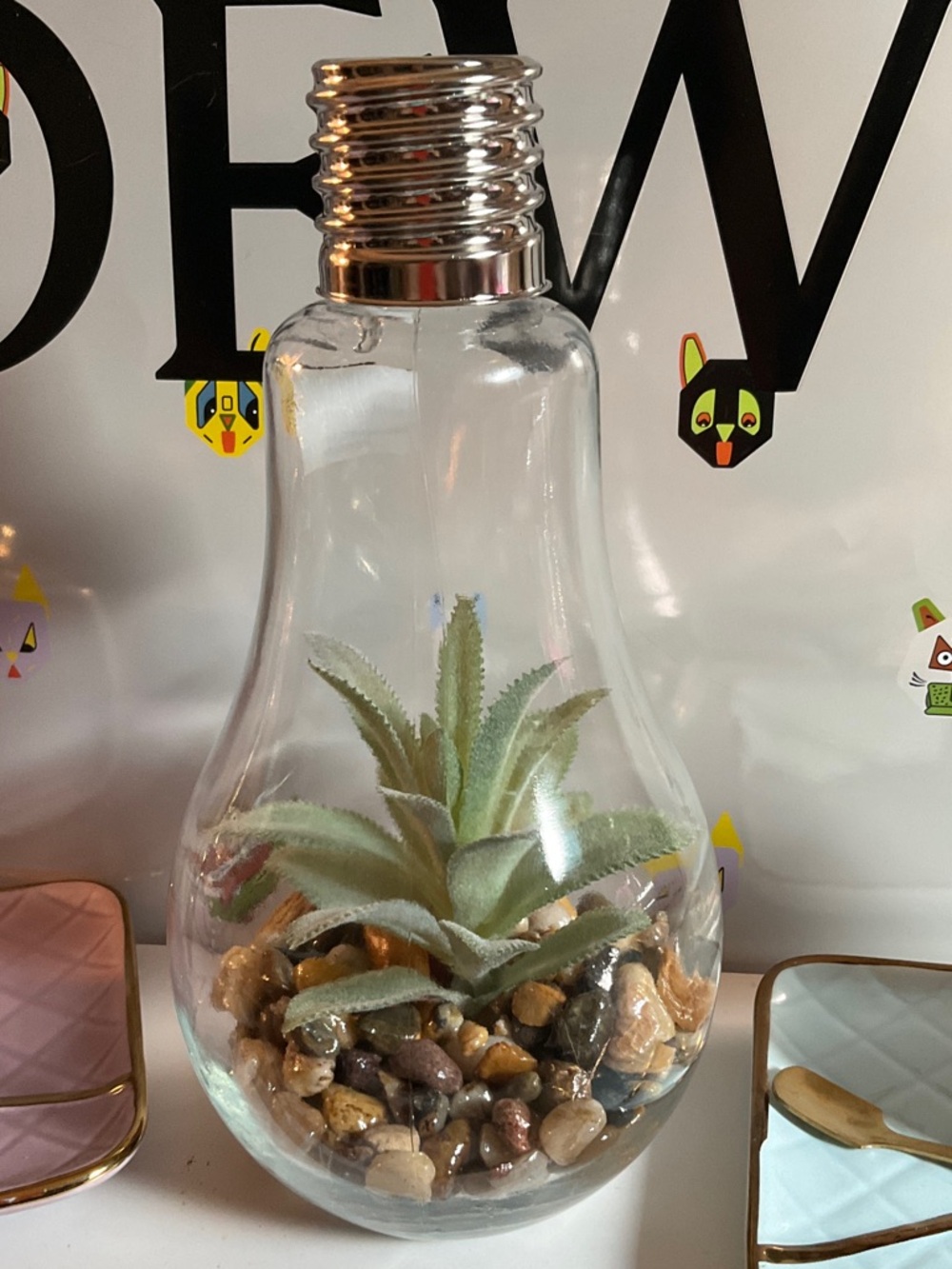 Solar Powered Glass Bulb Terrarium with Faux Succulent - Clear